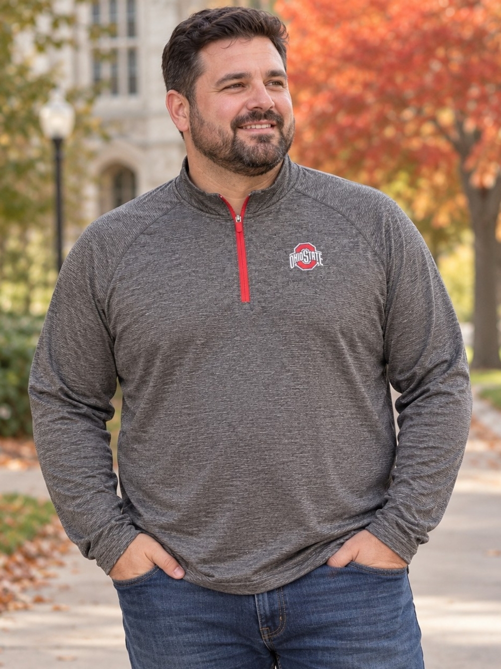 #1303 NWOT Ohio State Gray Heather Quarter-Zip Pullover